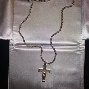 Sterling silver with 18k gold over cross necklace